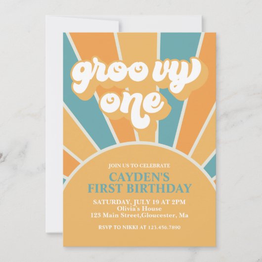 Invitation Groovy One Rétro Garçon Premier Anniversaire (Devant)