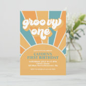 Invitation Groovy One Rétro Garçon Premier Anniversaire (Debout devant)