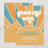 Invitation Groovy One Rétro Garçon Premier Anniversaire (Devant / Derrière)