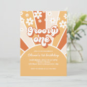 Invitation Groovy One Rétro Soleil daisy boho floral (Debout devant)
