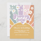Invitation Groovy One Retro Soleil Rainbow Daisy (Devant)