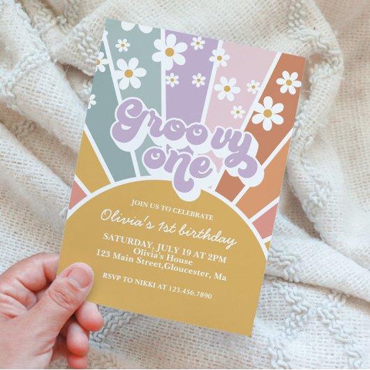 Invitation Groovy One Retro Sunshine Fleur de Dais