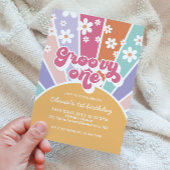 Invitation Groovy One Sunshine Rainbow Daisy