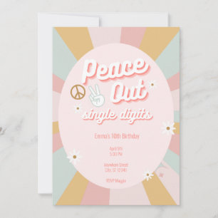 Invitation Groovy Peace Out Rétro Anniversaire à un seul chif