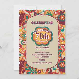 Invitation Groovy Psychedelic Années 60 70 Floral Anniversair