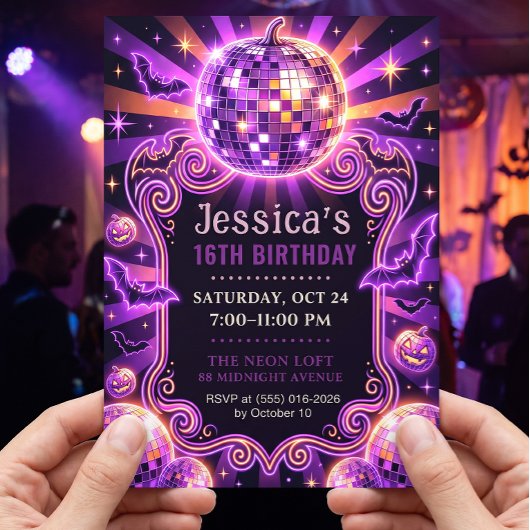 Invitation Groovy Purple Disco Pumpkin pour un Swe