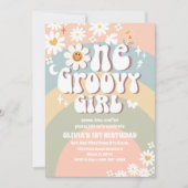 Invitation Groovy Rainbow Daisy 1er Anniversaire (Devant)