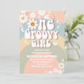 Invitation Groovy Rainbow Daisy 1er Anniversaire (Debout devant)