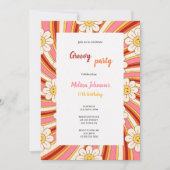 Invitation groovy red,orange,pink,yellow birthday with flower (Devant)