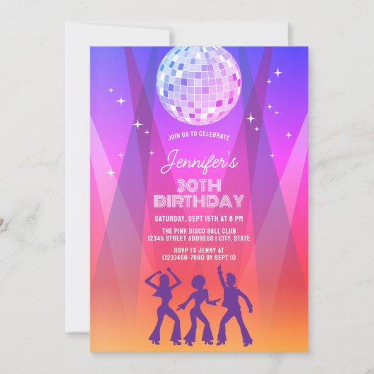 Invitation Groovy Retro 70s 80s Disco 30th Birthday Party (Devant)