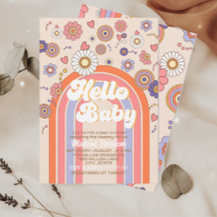 Invitation Groovy rétro aquarelle bonjour bébé shower