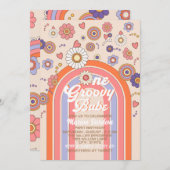 Invitation Groovy rétro aquarelle un bébé célèbre  (Devant / Derrière)