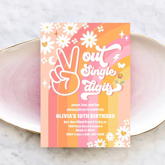 Invitation Groovy Retro Daisy 10e Anniversaire