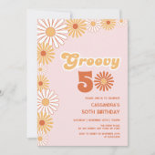 Invitation Groovy Retro Daisy Boho Orange Pink Birthday (Devant)