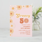 Invitation Groovy Retro Daisy Boho Orange Pink Birthday (Debout devant)