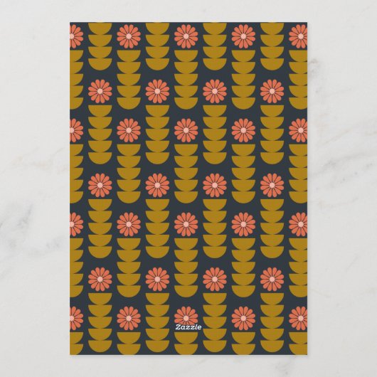 Invitation Groovy Retro Navy Blue Botanical Engagement Party (Dos)