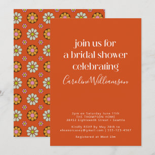 Invitation Groovy Rétro Orange Fleurs Années 70 Shower de Mar