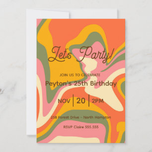 Invitation groovy rétro pour une fête de marbre