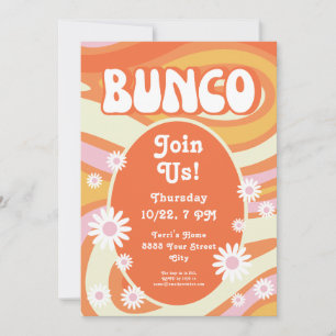 Invitation Groovy Rose et Orange Floral Bunco