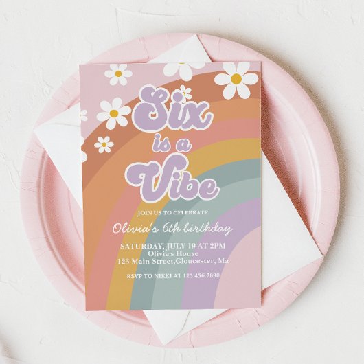 Invitation Groovy Six est une ambiance Anniversaire Rétro Arc