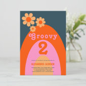 Invitation Groovy Two Retro Fête d'anniversaire 2ème (Debout devant)