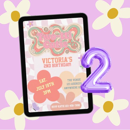 Invitation Groovy Two-tti Cutie, Retro Pinks 2nd Birthday