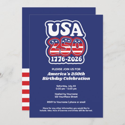 Invitation  Groovy USA 250 - America's 250th Birthday Party (Devant / Derrière)