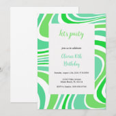 invitation groovy verte et turquoise (Devant / Derrière)