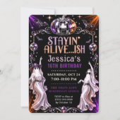Invitation groovy violette pour une Sweet 16 disco (Devant)