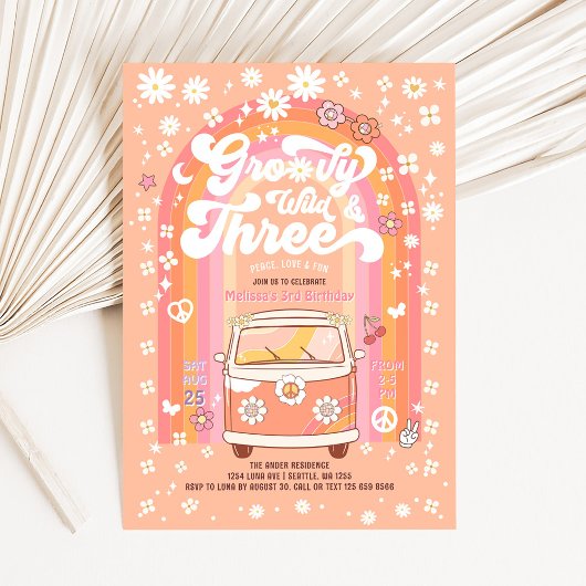 Invitation Groovy Wild et Three Van Bus 3e anniversaire