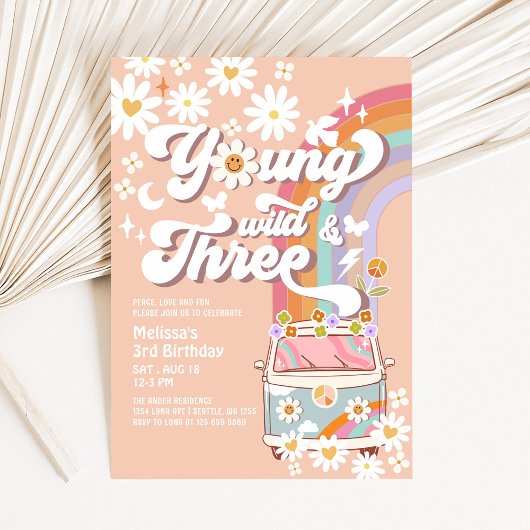 Invitation Groovy Young Wild et Trois 3e Anniversaire