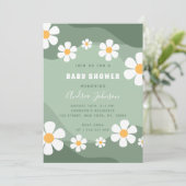 Invitation GroovySage Green Retro Boho Daisy Baby shower (Debout devant)