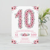 Invitation Gros 10e anniversaire Fille du feuillage vert Fleu (Debout devant)