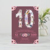 Invitation Gros 10e anniversaire fille photo Collage Fleur ro (Debout devant)