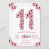 Invitation Gros 11e anniversaire Fille du feuillage vert Fleu (Devant / Derrière)