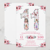 Invitation Gros 11e anniversaire fille photo Collage Fleur ro (Devant / Derrière)