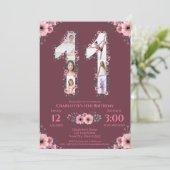 Invitation Gros 11e anniversaire fille photo Collage Fleur ro (Debout devant)