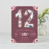 Invitation Gros 12e anniversaire fille photo Collage Fleur ro (Debout devant)