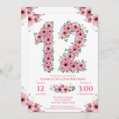 Invitation Gros 12ème anniversaire Fille du feuillage vert Fl (Devant / Derrière)