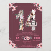 Invitation Gros 14e anniversaire fille photo Collage Fleur ro (Devant / Derrière)