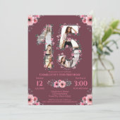 Invitation Gros 15e anniversaire fille photo Collage Fleur ro (Debout devant)
