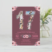 Invitation Gros 17ème anniversaire fille photo Collage Fleur (Debout devant)