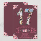 Invitation Gros 17ème anniversaire fille photo Collage Fleur (Devant / Derrière)