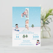 Invitation Gros 1er anniversaire hiver glace neige Collage ph (Debout devant)