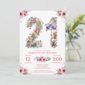 Invitation Gros 21e anniversaire Photo Collage Rose Fleur Bla (Debout devant)