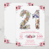 Invitation Gros 21e anniversaire Photo Collage Rose Fleur Bla (Devant / Derrière)