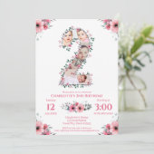 Invitation Gros 2e anniversaire fille photo Collage Fleur ros (Debout devant)