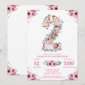 Invitation Gros 2e anniversaire fille photo Collage Fleur ros (Devant / Derrière)