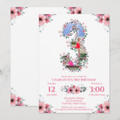 Invitation Gros 3ème anniversaire fille photo Collage Fleur r (Devant / Derrière)