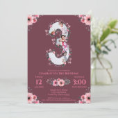 Invitation Gros 3ème anniversaire fille photo Collage rose Fl (Debout devant)